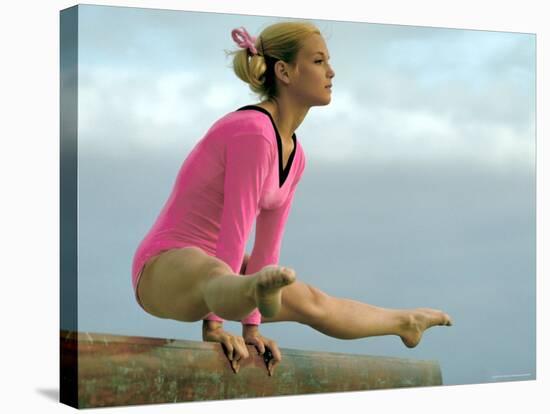 Teen Gymnast Cathy Rigby Performing on Balance Beam-John Dominis-Stretched Canvas