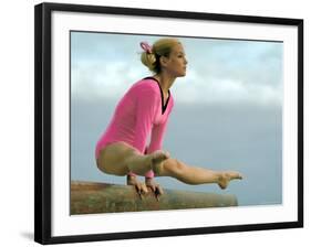 Teen Gymnast Cathy Rigby Performing on Balance Beam-John Dominis-Framed Premium Photographic Print