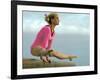 Teen Gymnast Cathy Rigby Performing on Balance Beam-John Dominis-Framed Premium Photographic Print