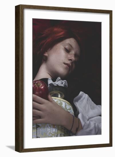 Teen with a Red Apple Lying, Tale Scene-outsiderzone-Framed Photographic Print