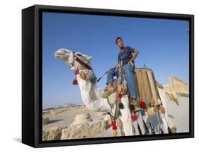 Teenage Boy on Camel in Front of the Great Colonnade, Palmyra, Syria, Middle East-Alison Wright-Framed Stretched Canvas