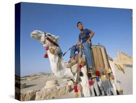 Teenage Boy on Camel in Front of the Great Colonnade, Palmyra, Syria, Middle East-Alison Wright-Stretched Canvas