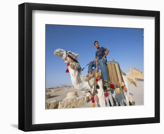 Teenage Boy on Camel in Front of the Great Colonnade, Palmyra, Syria, Middle East-Alison Wright-Framed Photographic Print