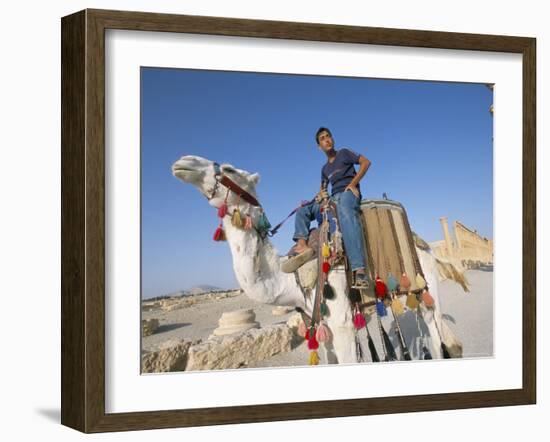 Teenage Boy on Camel in Front of the Great Colonnade, Palmyra, Syria, Middle East-Alison Wright-Framed Photographic Print