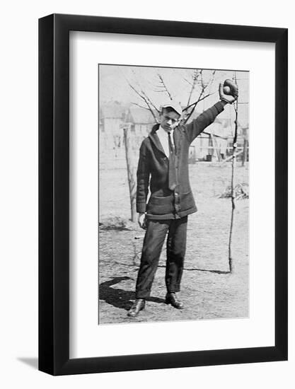 Teenage Boy Plays Catch, Ca. 1912-null-Framed Photographic Print