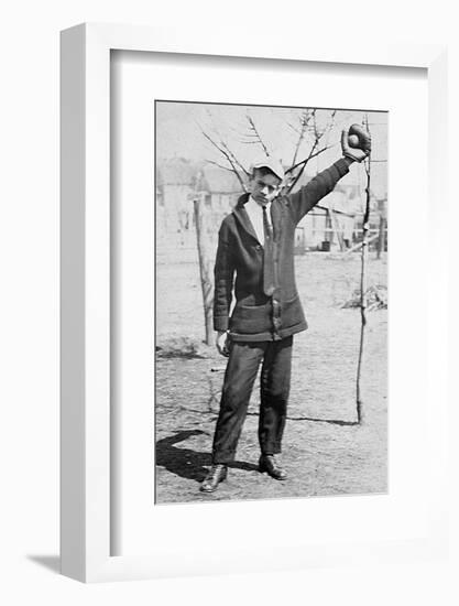 Teenage Boy Plays Catch, Ca. 1912-null-Framed Photographic Print