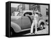 Teenage Boy Poses with the Family Car, Ca. 1940.-Kirn Vintage Stock-Framed Stretched Canvas