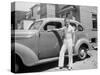 Teenage Boy Poses with the Family Car, Ca. 1940.-Kirn Vintage Stock-Stretched Canvas