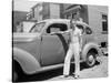 Teenage Boy Poses with the Family Car, Ca. 1940.-Kirn Vintage Stock-Stretched Canvas