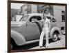 Teenage Boy Poses with the Family Car, Ca. 1940.-Kirn Vintage Stock-Framed Photographic Print