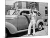 Teenage Boy Poses with the Family Car, Ca. 1940.-Kirn Vintage Stock-Mounted Photographic Print