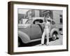 Teenage Boy Poses with the Family Car, Ca. 1940.-Kirn Vintage Stock-Framed Photographic Print