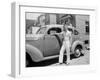 Teenage Boy Poses with the Family Car, Ca. 1940.-Kirn Vintage Stock-Framed Photographic Print