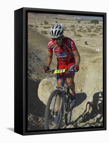 Teenage Competitior in the Mount Sodom International Mountain Bike Race, Dead Sea Area, Israel-Eitan Simanor-Framed Stretched Canvas