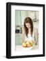 Teenage Girl Cutting Apples, Portrait, Healthy Nutrition-Axel Schmies-Framed Photographic Print