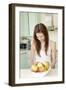 Teenage Girl Cutting Apples, Portrait, Healthy Nutrition-Axel Schmies-Framed Photographic Print