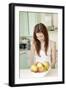 Teenage Girl Cutting Apples, Portrait, Healthy Nutrition-Axel Schmies-Framed Photographic Print