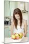 Teenage Girl Cutting Apples, Portrait, Healthy Nutrition-Axel Schmies-Mounted Photographic Print