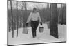 Teenage Girl Gathering Sap from Sugar Maple Trees, North Bridgewater, Vermont, 1940-Marion Post Wolcott-Mounted Premium Photographic Print