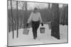 Teenage Girl Gathering Sap from Sugar Maple Trees, North Bridgewater, Vermont, 1940-Marion Post Wolcott-Mounted Photographic Print