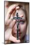 Teenage girl holding a crucifix, Saint Gervais, Haute Savoie, france-Godong-Mounted Photographic Print