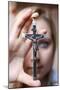 Teenage girl holding a crucifix, Saint Gervais, Haute Savoie, france-Godong-Mounted Photographic Print