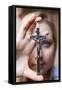 Teenage girl holding a crucifix, Saint Gervais, Haute Savoie, france-Godong-Framed Stretched Canvas