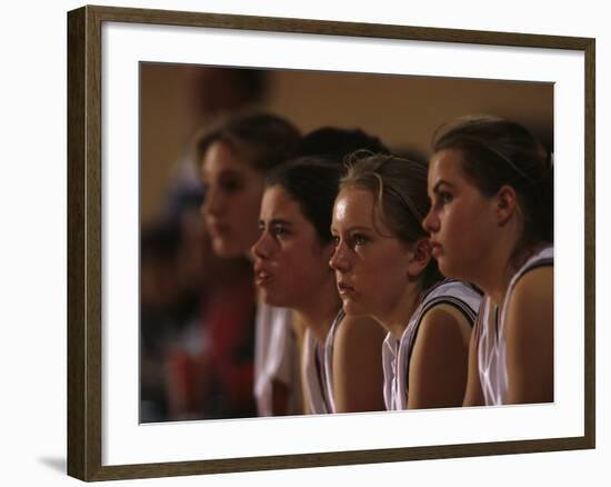 Teenage Girls Basketball Team Watching the Game from the Bench-null-Framed Photographic Print