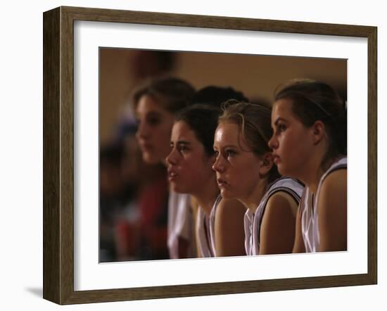Teenage Girls Basketball Team Watching the Game from the Bench-null-Framed Photographic Print