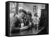 Teenage Girls Drinking Milkshakes at a Local Restaurant-Francis Miller-Framed Stretched Canvas