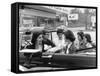 Teenage Girls Enjoying Milkshakes at Drive in Restaurant-Nina Leen-Framed Stretched Canvas