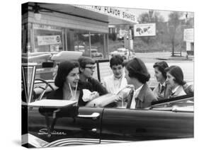 Teenage Girls Enjoying Milkshakes at Drive in Restaurant-Nina Leen-Stretched Canvas