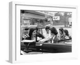 Teenage Girls Enjoying Milkshakes at Drive in Restaurant-Nina Leen-Framed Photographic Print