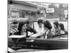 Teenage Girls Enjoying Milkshakes at Drive in Restaurant-Nina Leen-Mounted Photographic Print