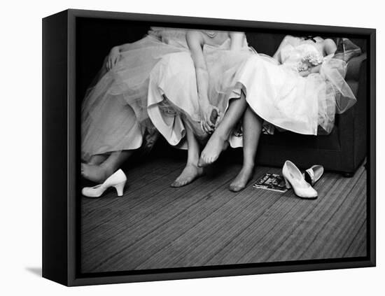 Teenage Girls Resting Feet at First Formal Dance at the Naval Armory-Cornell Capa-Framed Stretched Canvas