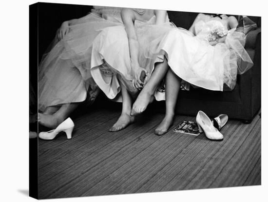 Teenage Girls Resting Feet at First Formal Dance at the Naval Armory-Cornell Capa-Stretched Canvas