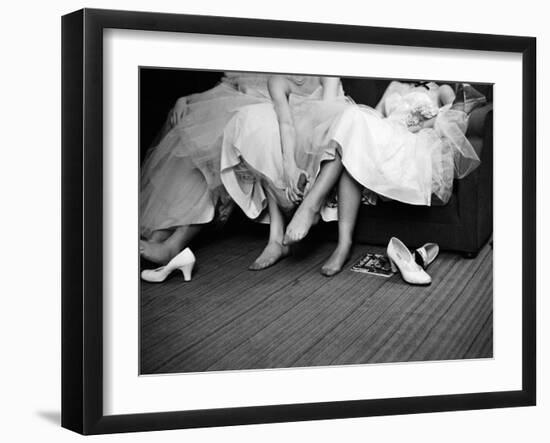 Teenage Girls Resting Feet at First Formal Dance at the Naval Armory-Cornell Capa-Framed Premium Photographic Print