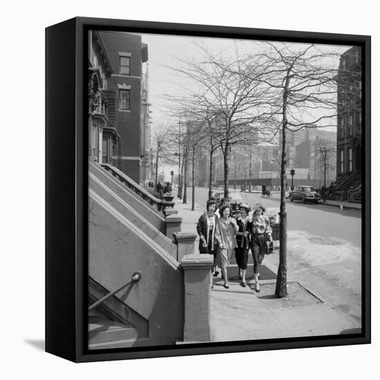 Teenage Girls Walking Down Sidewalk in Brooklyn, NY, 1949-Ralph Morse-Framed Stretched Canvas