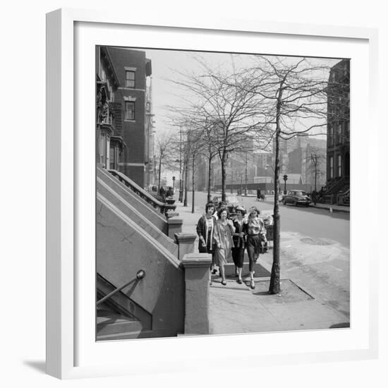 Teenage Girls Walking Down Sidewalk in Brooklyn, NY, 1949-Ralph Morse-Framed Photographic Print