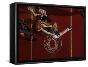 Teenage Girs Playing High School Basketball-null-Framed Stretched Canvas