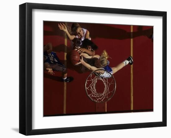 Teenage Girs Playing High School Basketball-null-Framed Photographic Print