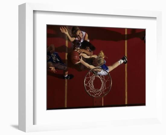 Teenage Girs Playing High School Basketball-null-Framed Photographic Print