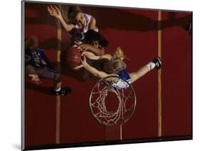 Teenage Girs Playing High School Basketball-null-Mounted Photographic Print