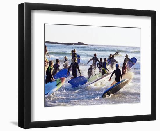 Teenage Surfers Running with Their Boards Towards the Water at a Life Saving Competition-Yadid Levy-Framed Photographic Print