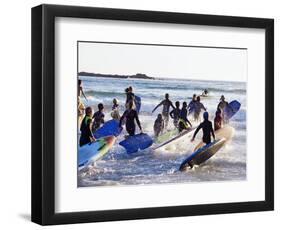 Teenage Surfers Running with Their Boards Towards the Water at a Life Saving Competition-Yadid Levy-Framed Photographic Print