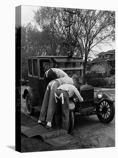 Teenaged Boys Working on a 1927 Ford Model T-Nina Leen-Stretched Canvas