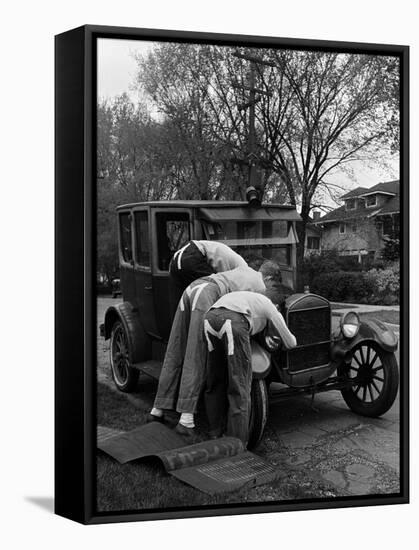Teenaged Boys Working on a 1927 Ford Model T-Nina Leen-Framed Stretched Canvas