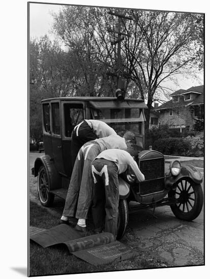 Teenaged Boys Working on a 1927 Ford Model T-Nina Leen-Mounted Photographic Print