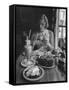 Teenaged Girl Sitting in Drugstore Eating a Hamburger-Hank Walker-Framed Stretched Canvas