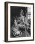 Teenaged Girl Sitting in Drugstore Eating a Hamburger-Hank Walker-Framed Photographic Print